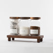 Ribbed Glass Tea, Coffee & Sugar Jars & Acacia Tray