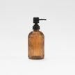 Set of 2 Ribbed Amber Glass Soap Dispensers & Tray