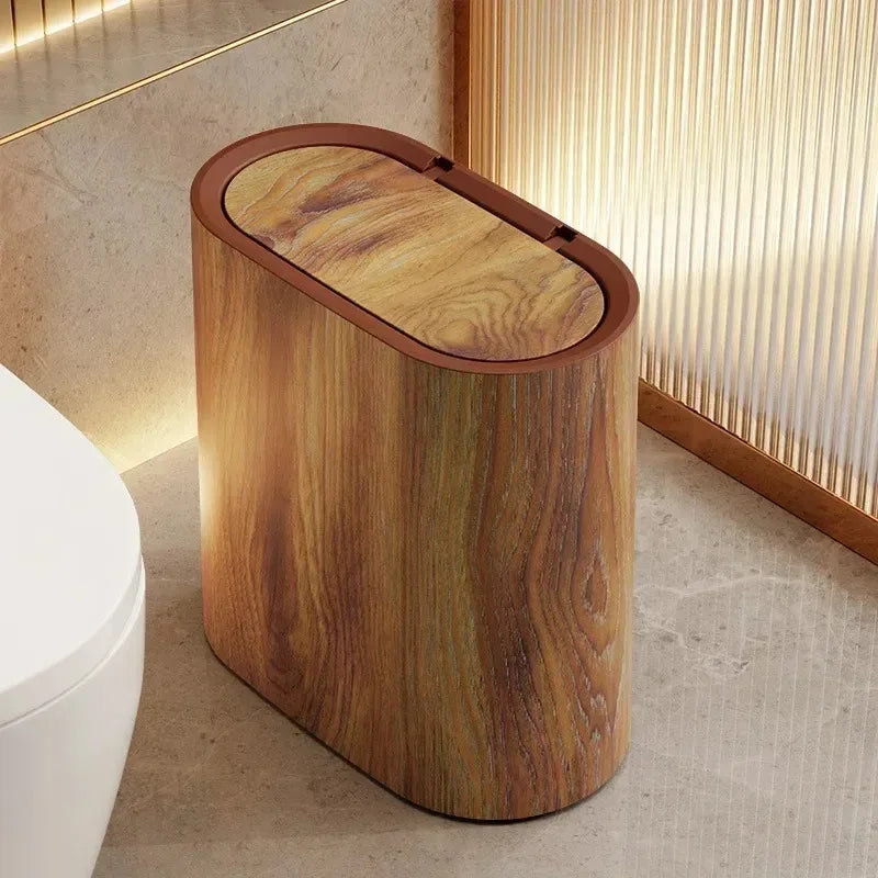 Vika Slim Marble-Look Push-Top Trash Can