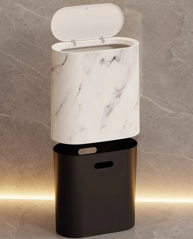 Nordic Marble Push-Top Trash Can
