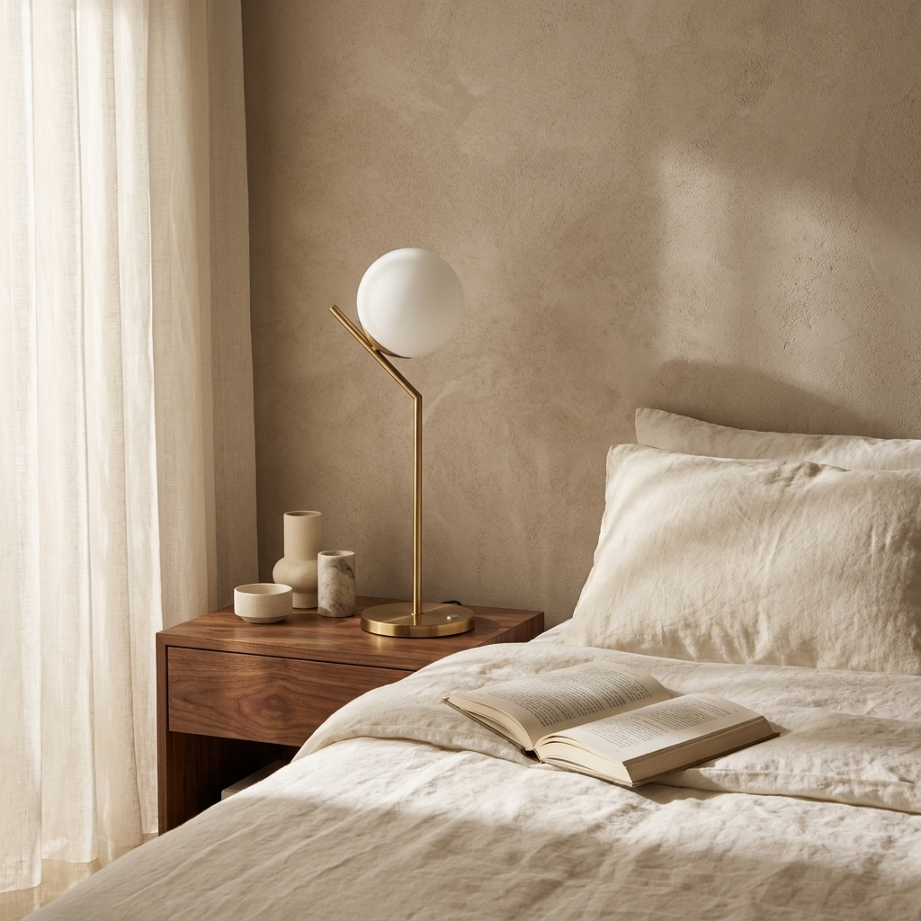 Lumora lamp on a walnut nightstand