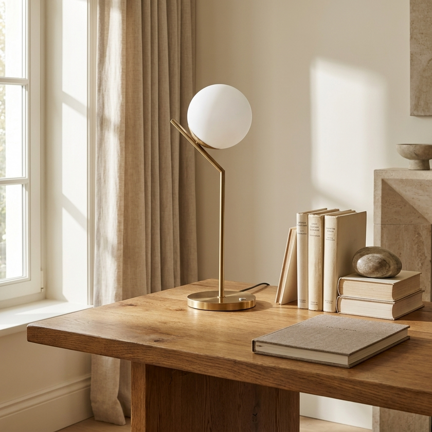 Lumora lamp on an oak writing desk
