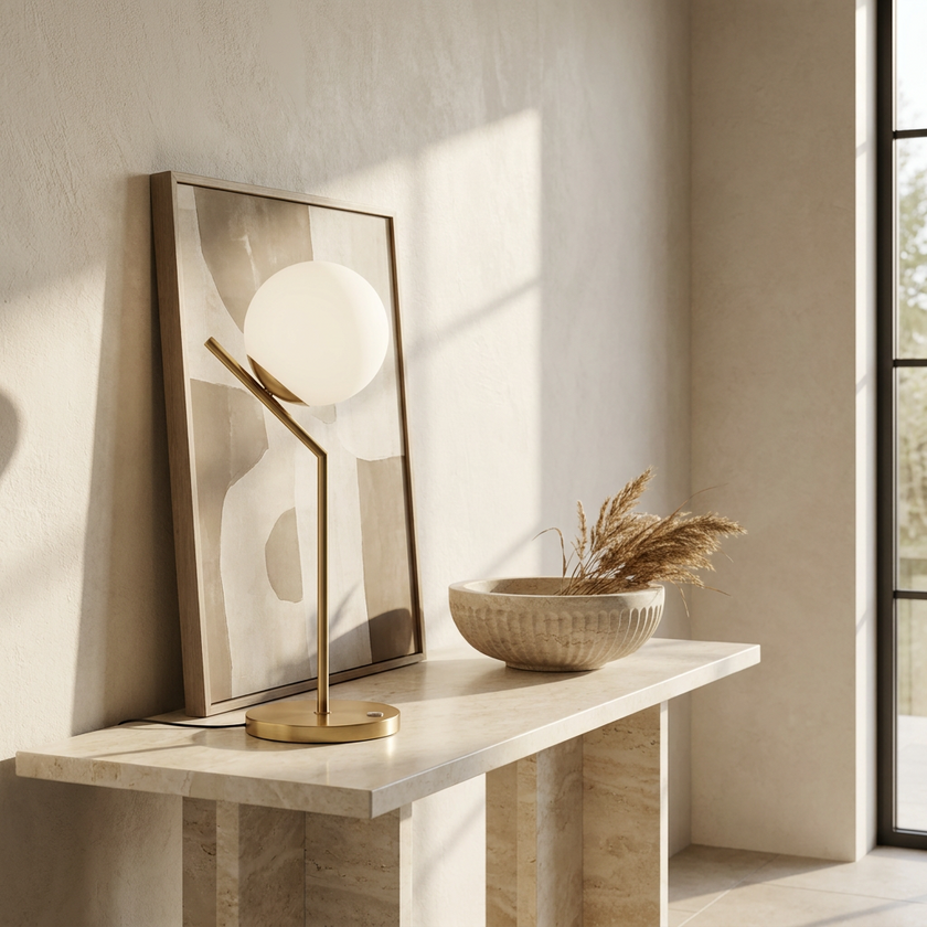 Lumora lamp on a marble entryway console
