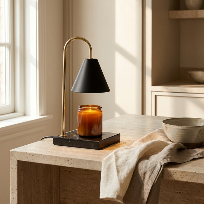 Solene candle warmer on a stone kitchen island