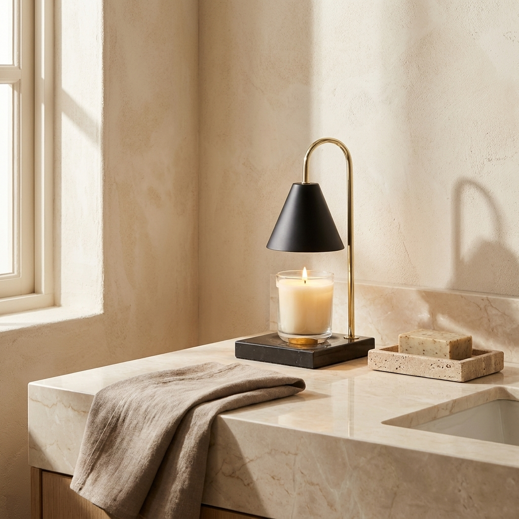 Solene candle warmer on a marble vanity