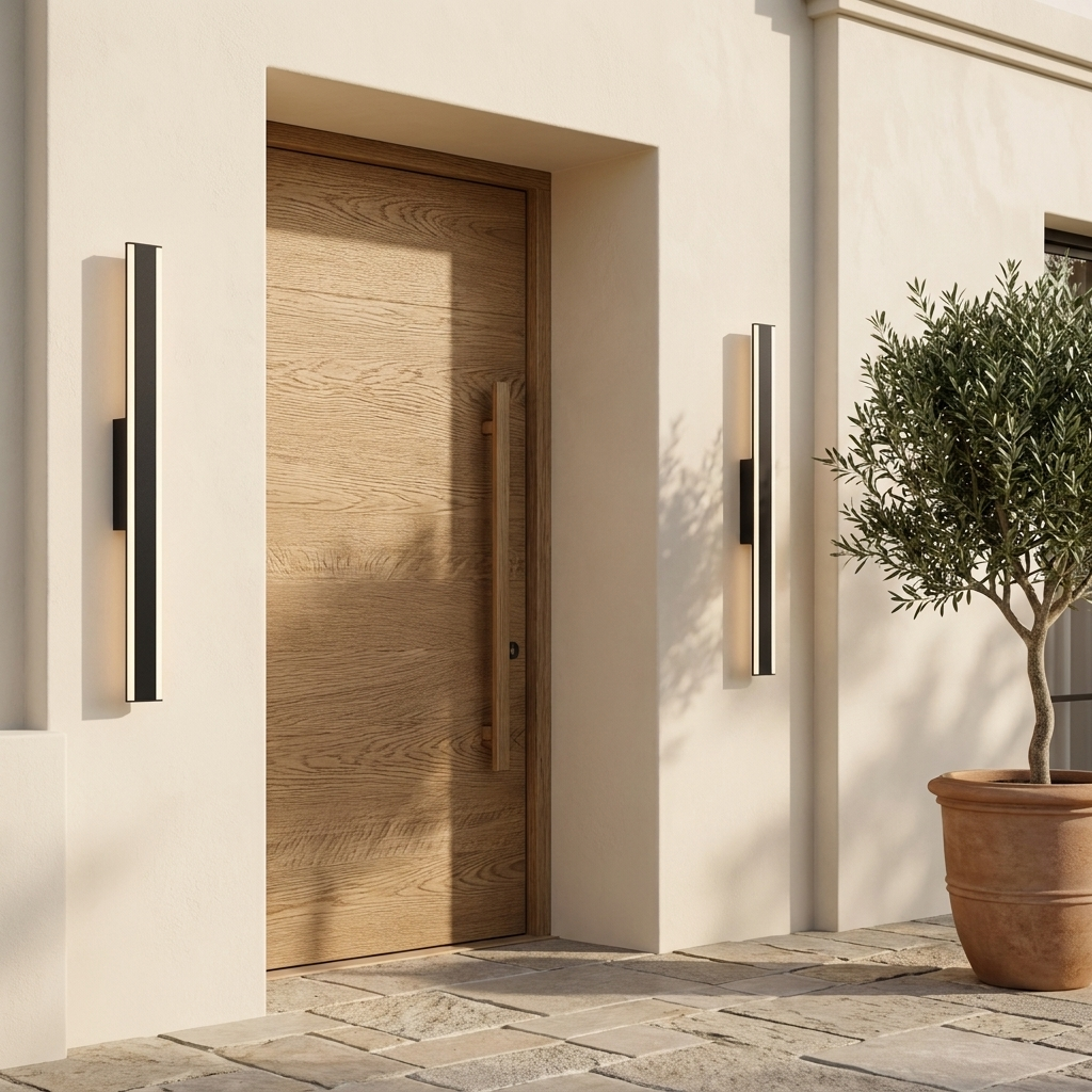 Pair of Haylen wall lights beside a front door