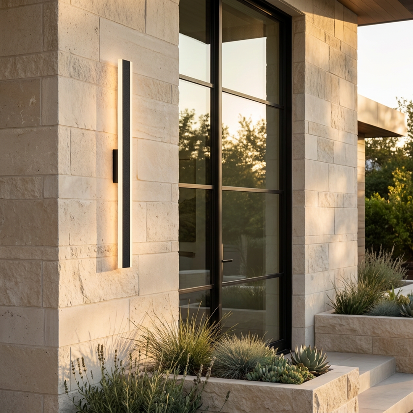 Haylen wall light on a limestone facade