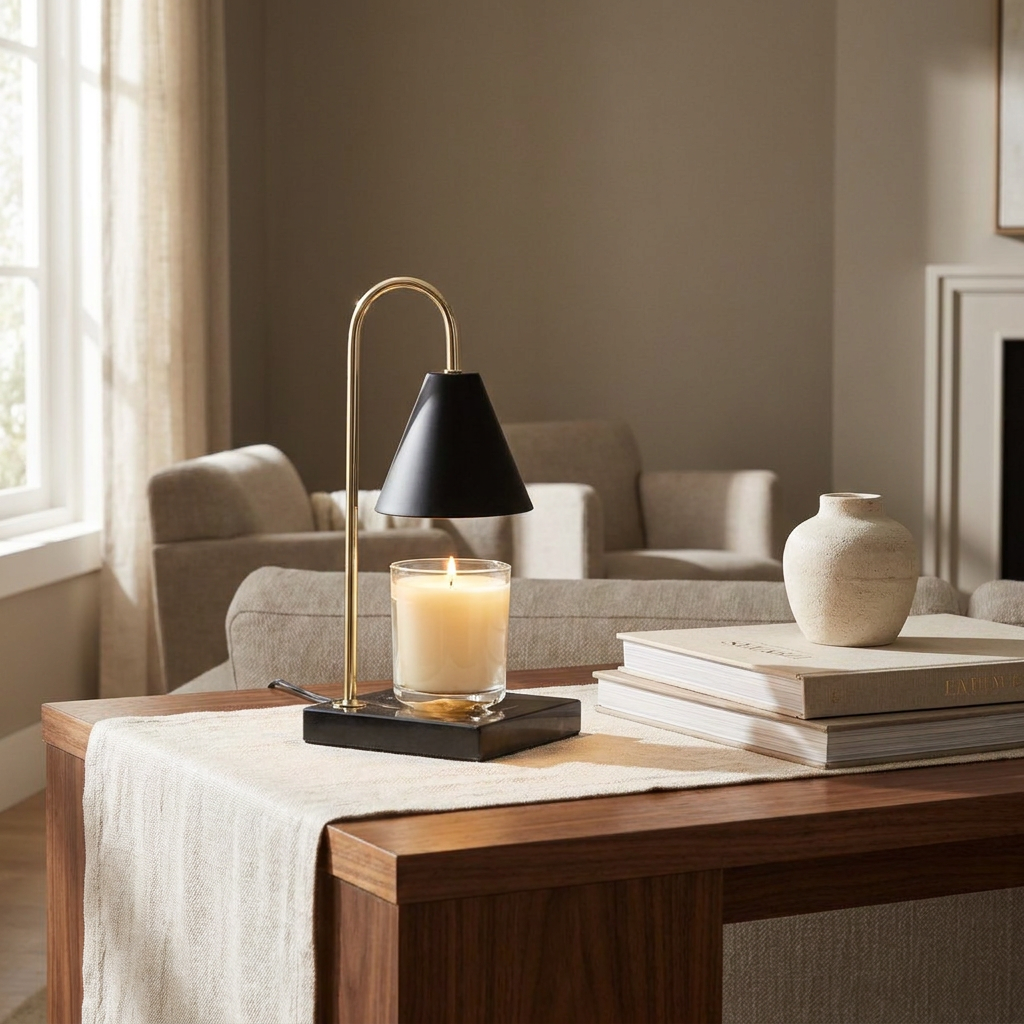 Solene candle warmer on a walnut console