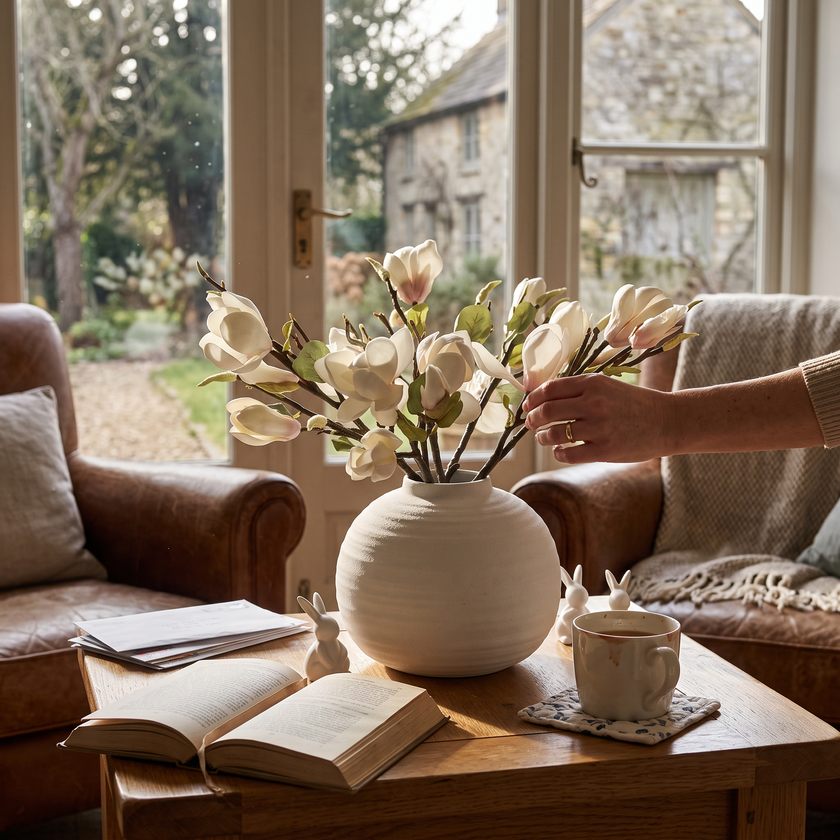 Textured Round White Ceramic Vase