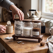 Ribbed Glass Tea, Coffee & Sugar Jars & Acacia Tray