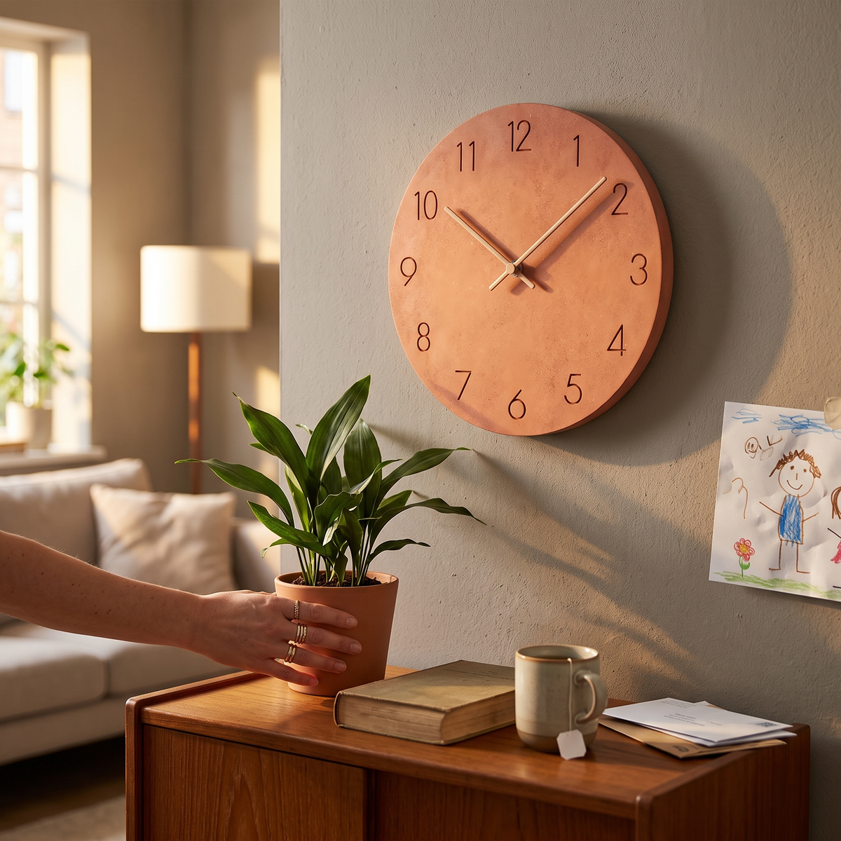 Nork minimalist wood wall clock - orange