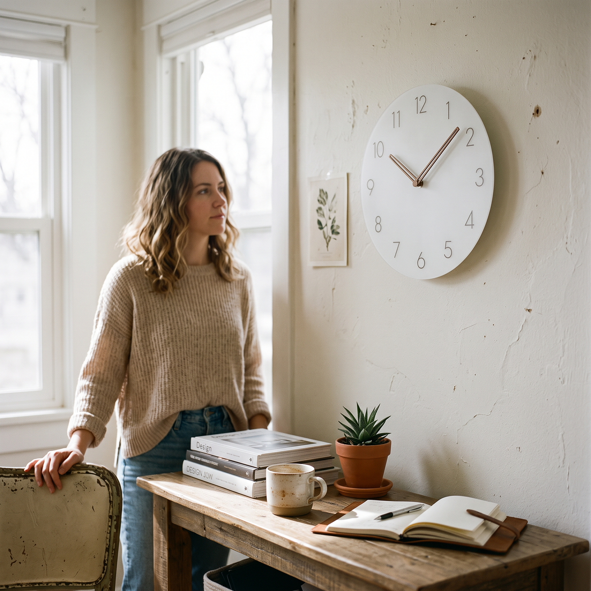 Nork minimalist wood wall clock - white