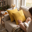 Corduroy striped cushion cover - yellow