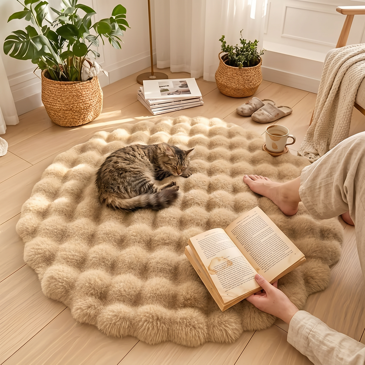 Cloud Comfort round bubble rug - khaki