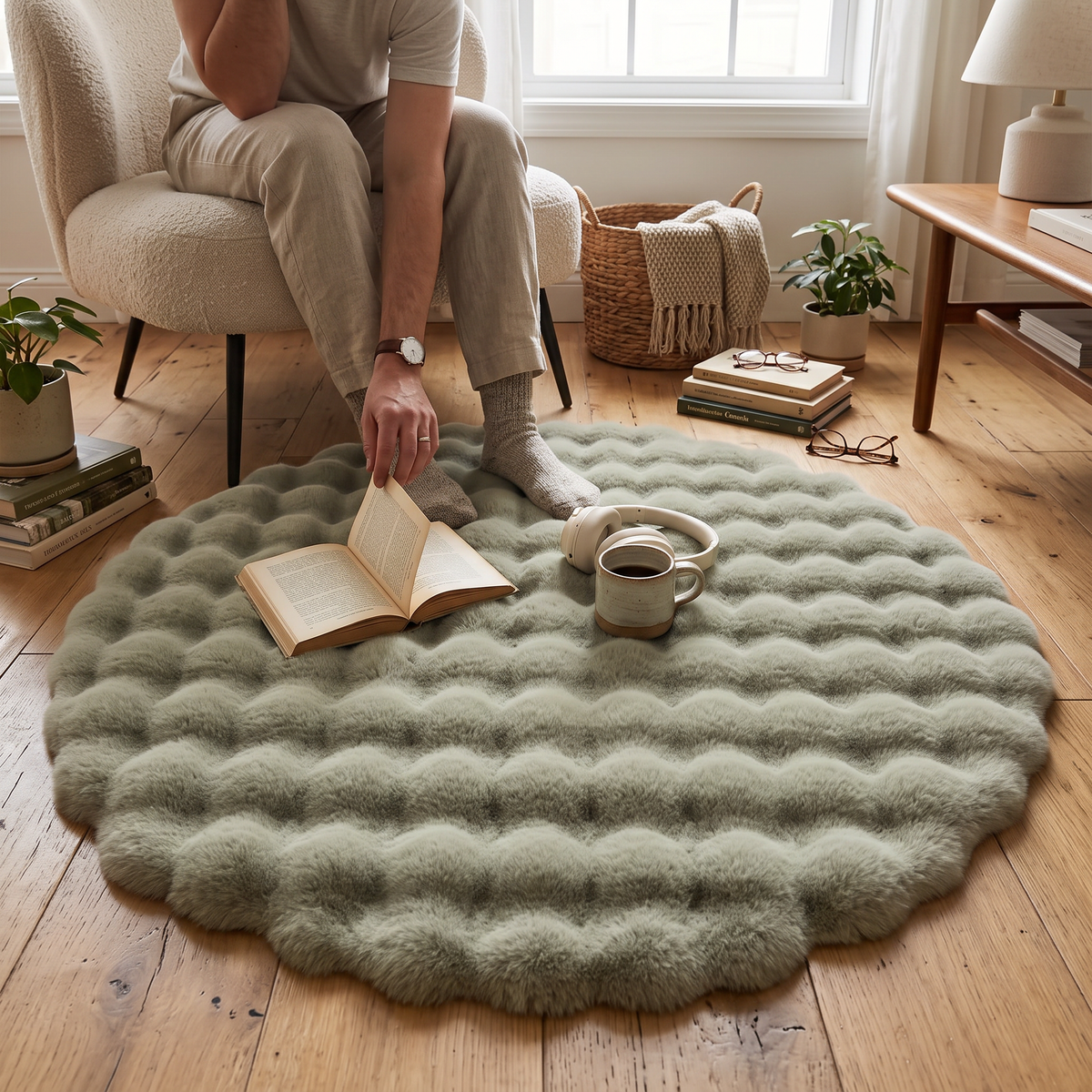 Cloud Comfort round bubble rug - green