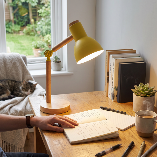 Birk Adjustable Wooden Desk Lamp - Yellow