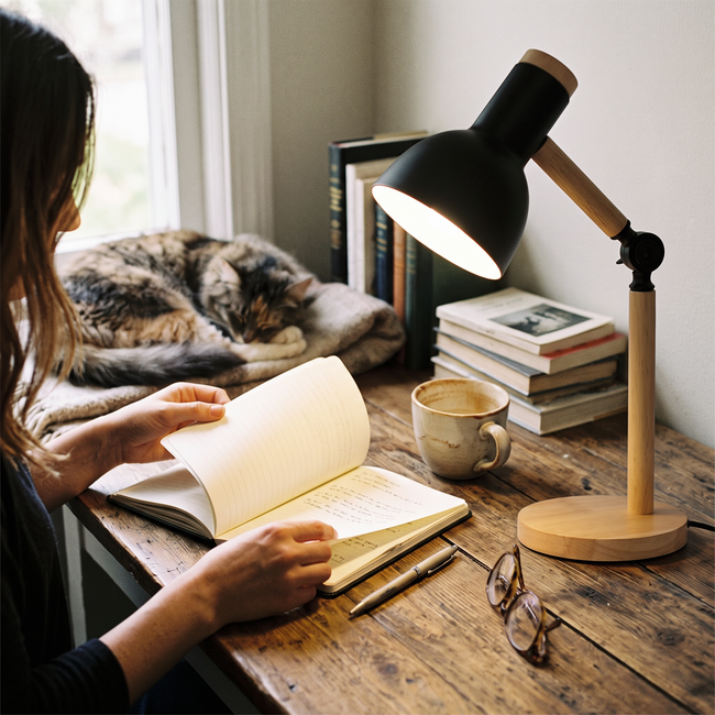 Birk Adjustable Wooden Desk Lamp - Black