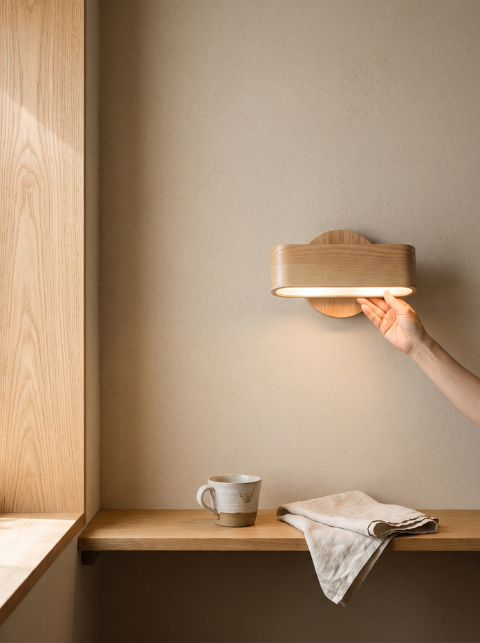 Japanese Rotating Wood Wall Lamp, Turn the Light Your Way