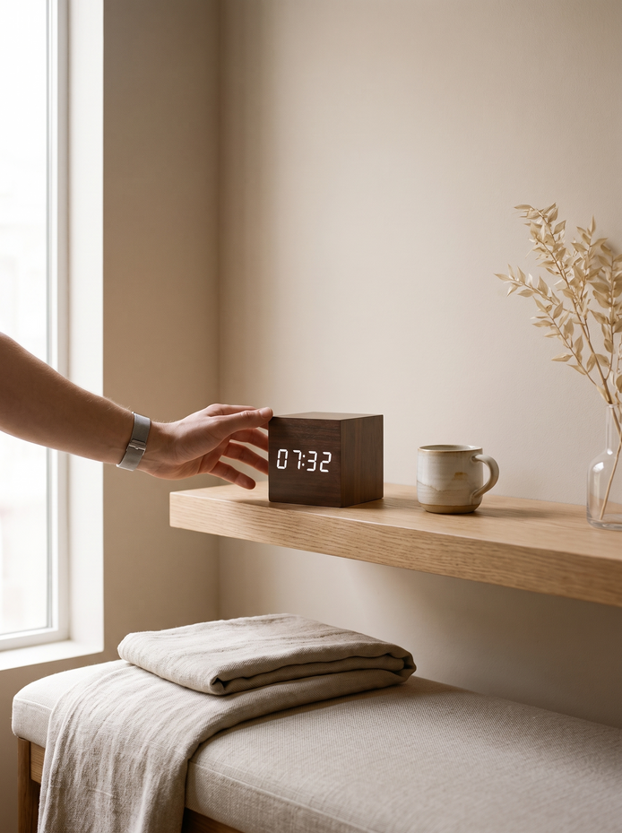 Modern Digital Wood Cube Clock, Your Finish, Your Glow