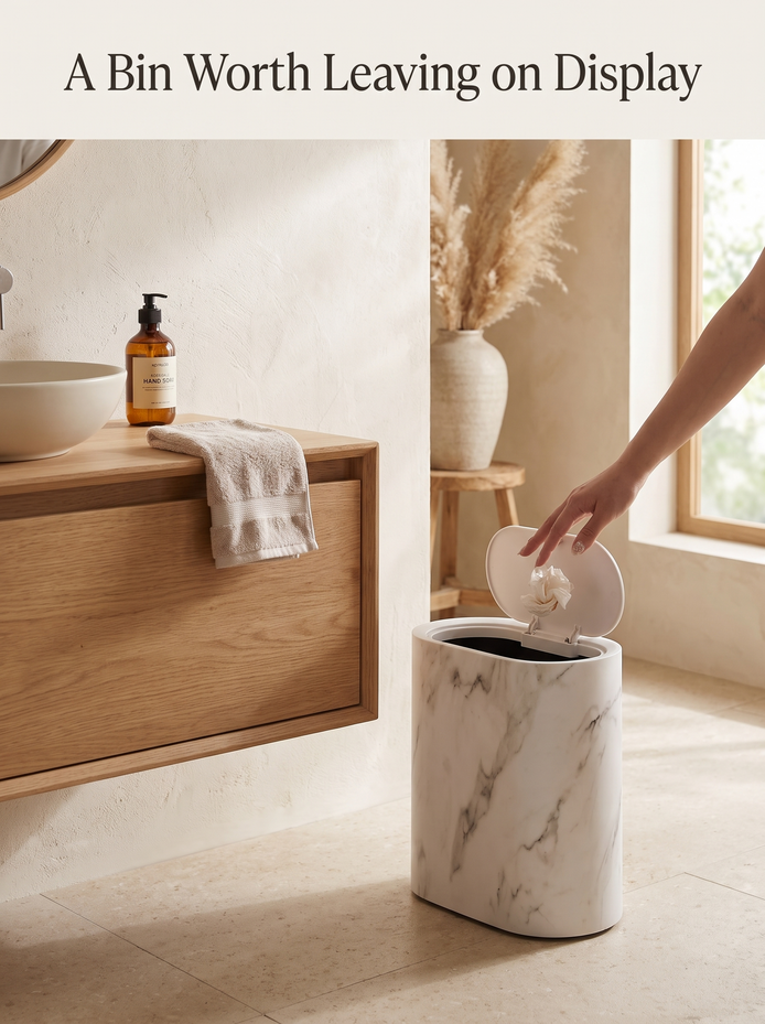 Nordic Marble Push Top Trash Can, A Bin Worth Leaving on Display