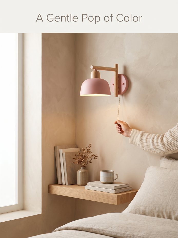 Macaron Wood & Iron Wall Sconce, A Gentle Pop of Color