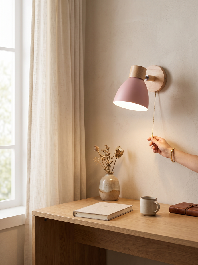 Macaron Wood & Iron Wall Sconce, Compact, Yet Confident