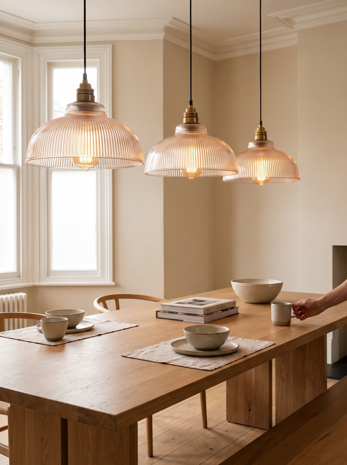 LumiVibe Ribbed Glass Pendant Light, Beautiful Over Tables and Islands