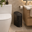 Vika Slim Marble-Look Push-Top Trash Can - Black