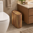 Vika Slim Marble-Look Push-Top Trash Can - Brown