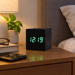 Tove Wooden LED Cube Clock - Black, Green Light