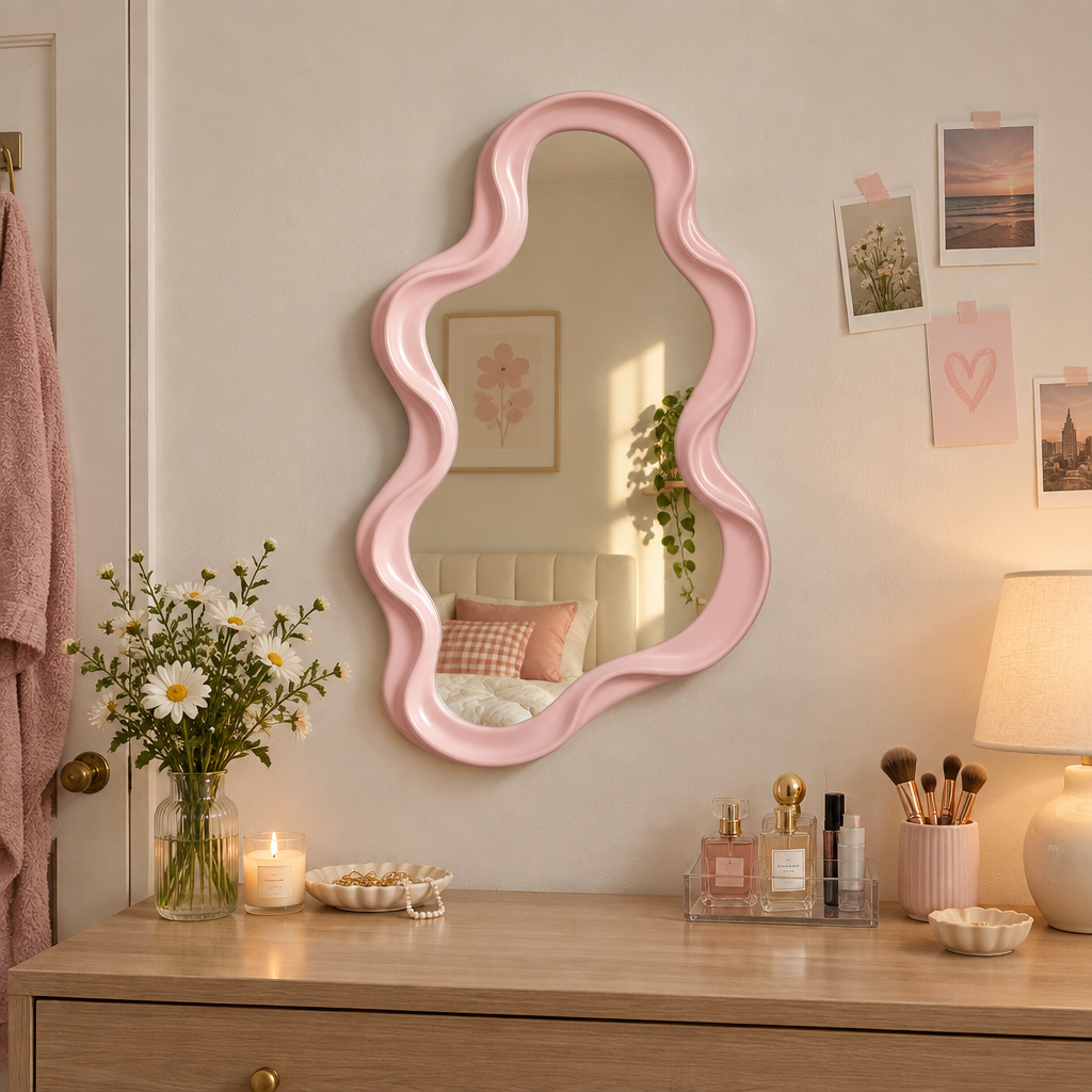 Nimbus Cloud-Shaped Wall Mirror - Pink B