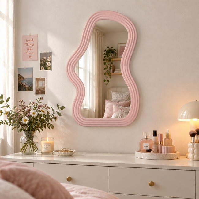 Nimbus Cloud-Shaped Wall Mirror - Pink A