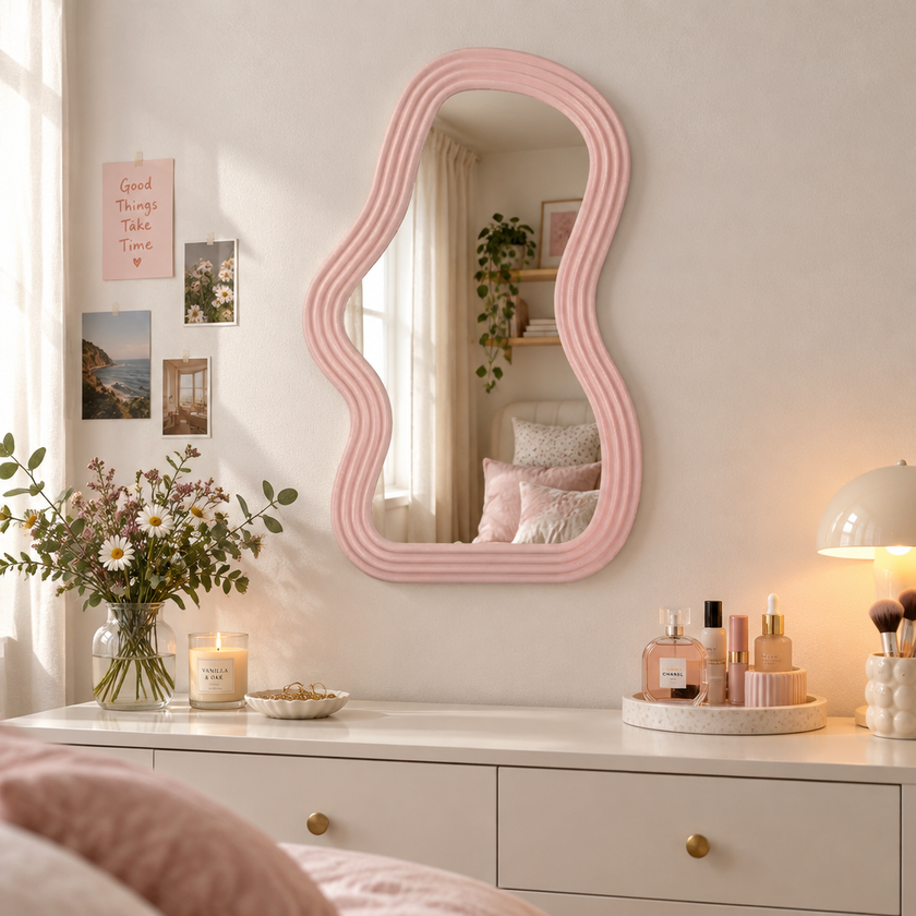 Nimbus Cloud-Shaped Wall Mirror - Pink A