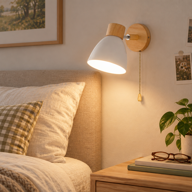 Mila Pastel Wall Sconce - White, With Pull Chain