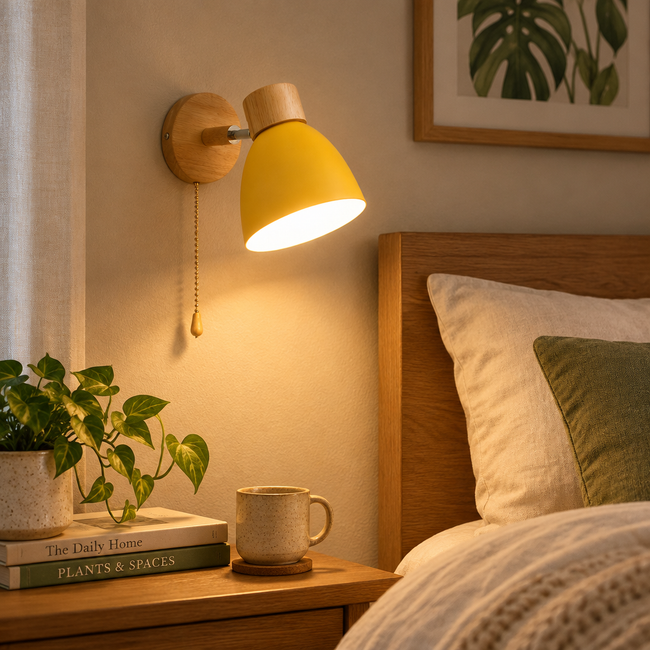 Mila Pastel Wall Sconce - Yellow, With Pull Chain