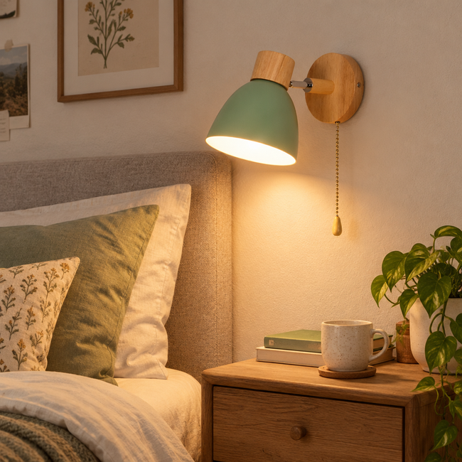 Mila Pastel Wall Sconce - Green, With Pull Chain