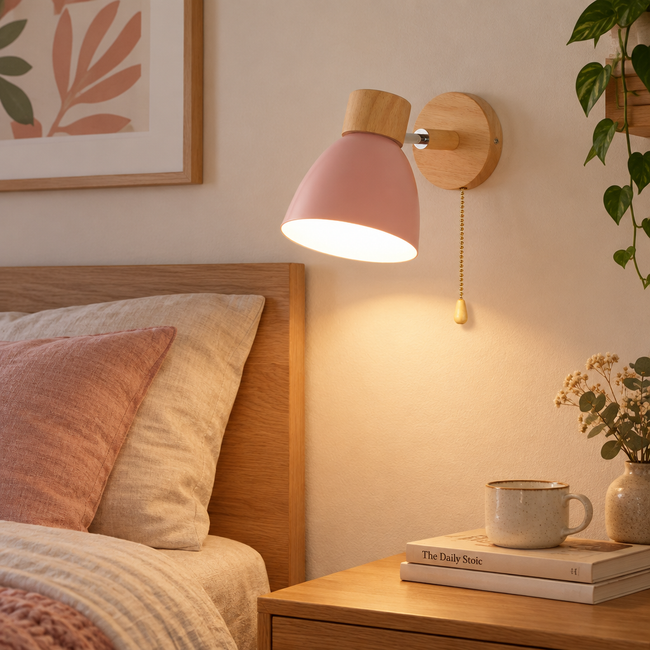 Mila Pastel Wall Sconce - Pink, With Pull Chain