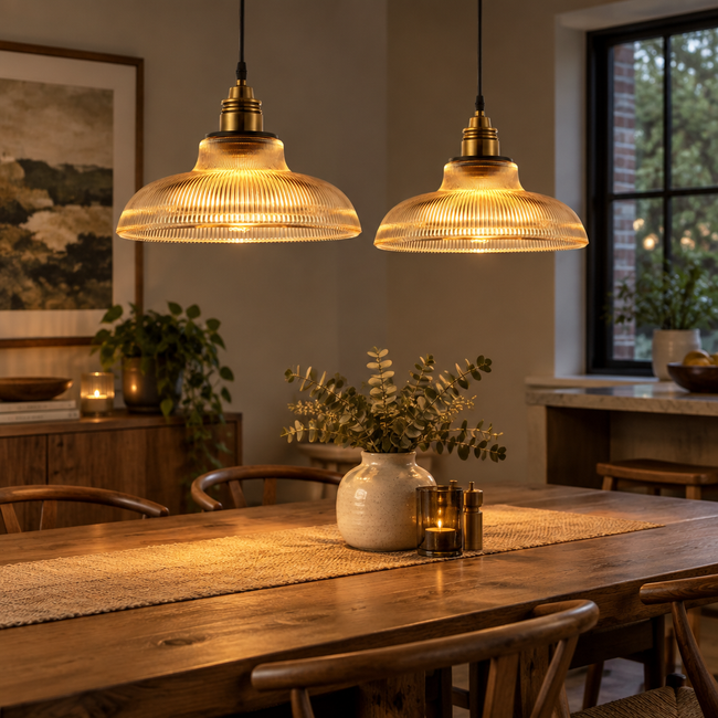 Linnea Fluted Glass Pendant Light - Amber