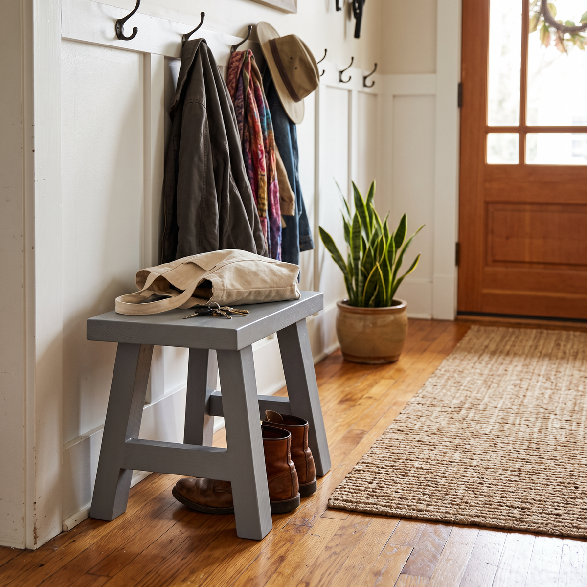 Grey Solid Pine Display Stool