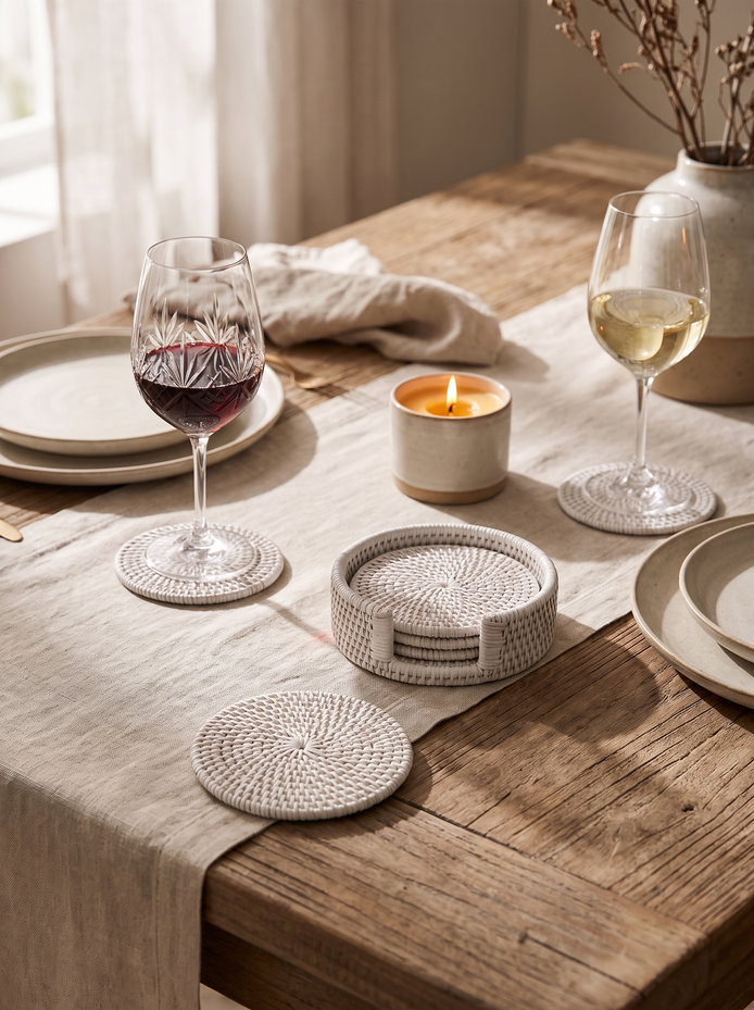 White Rattan Coaster Set of 4, A Considered Table