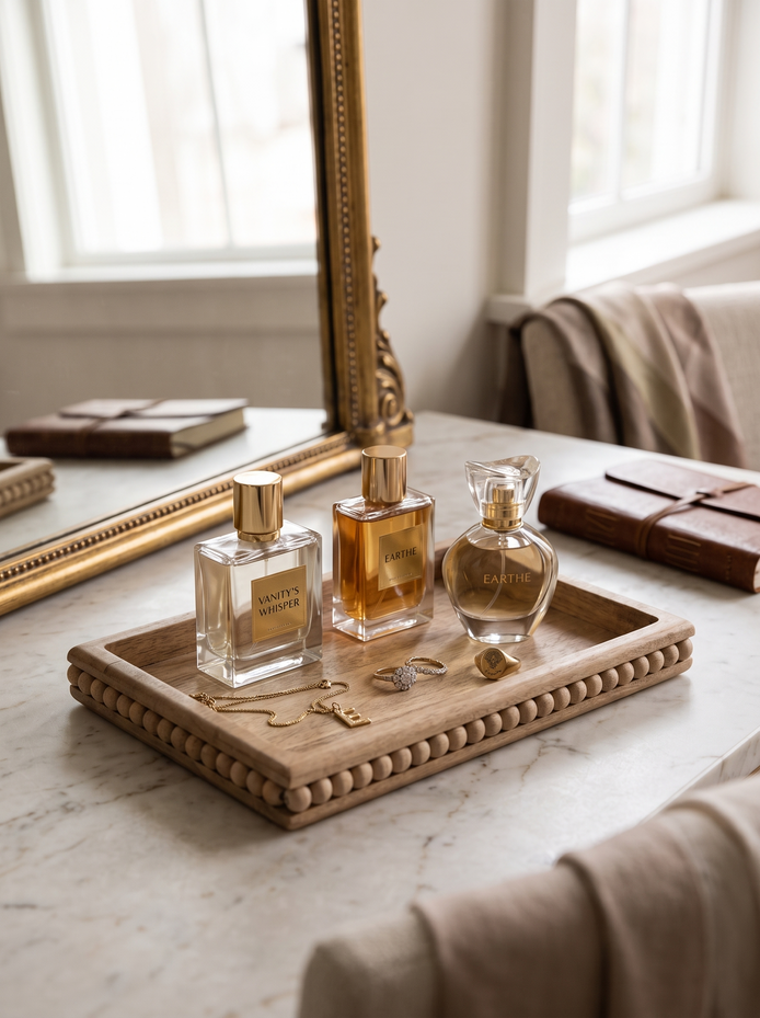Natural Mini Beaded Wooden Tray, From Vanity to Entryway