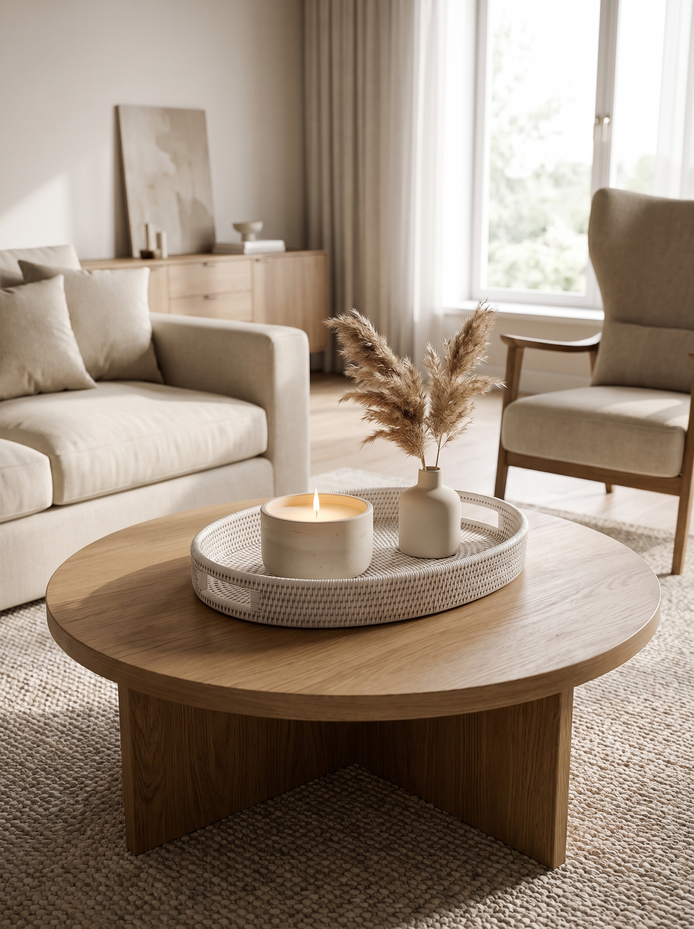 White Oval Rattan Tray, The Softness of an Oval