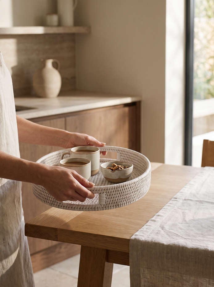 White Oval Rattan Tray, From Kitchen to Coffee Table