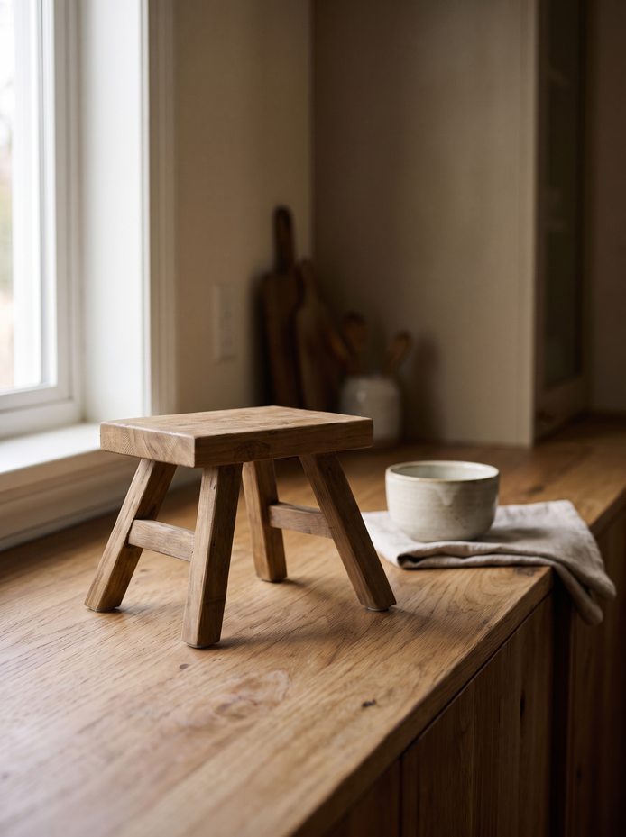 Solid Elm Wood Display Stool, The Character of Solid Elm