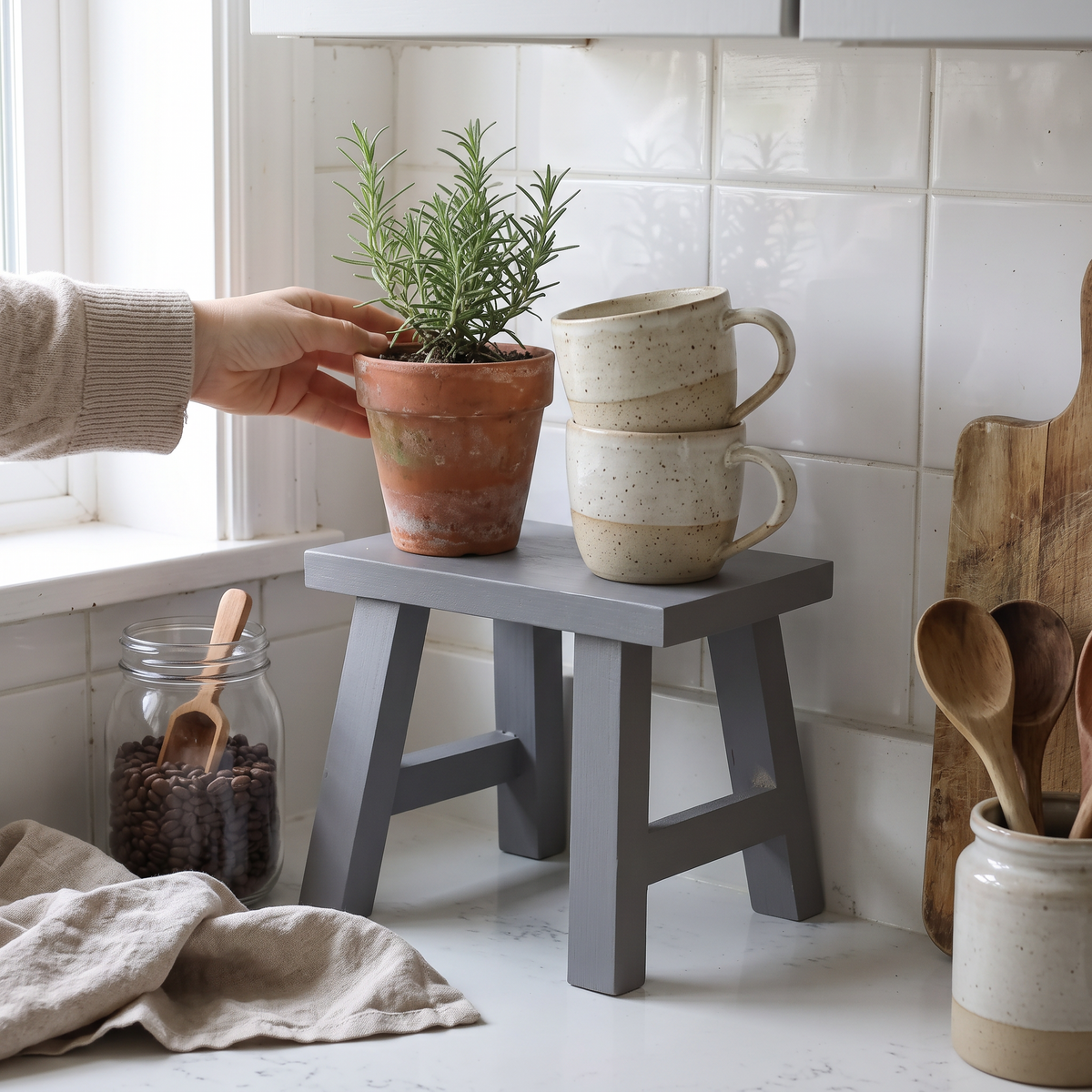 Grey Solid Pine Display Stool
