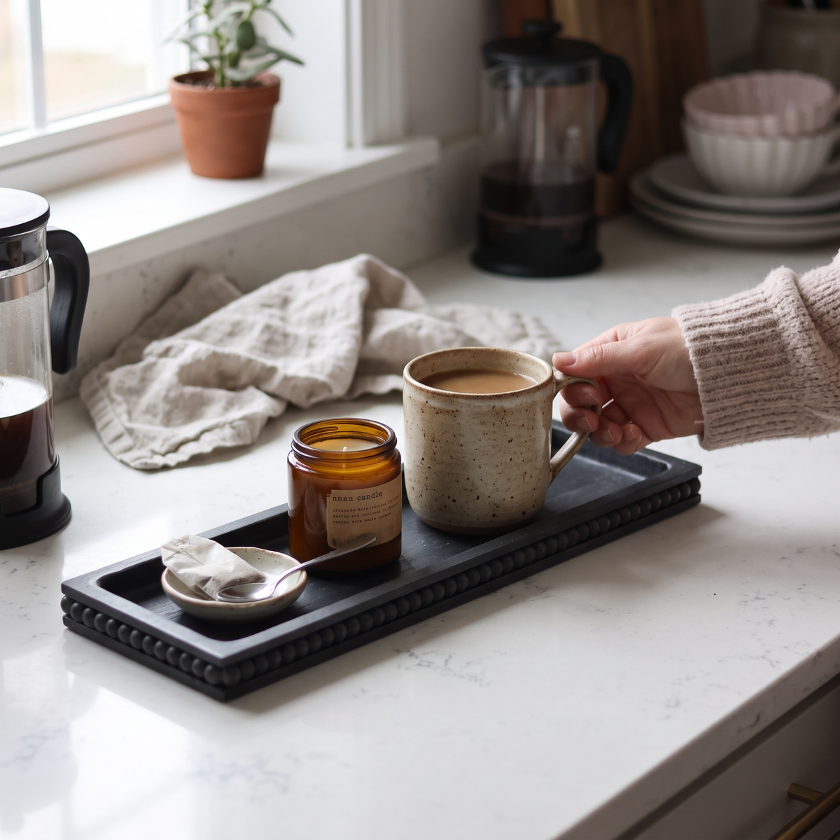 Black Flat Beaded Wooden Tray