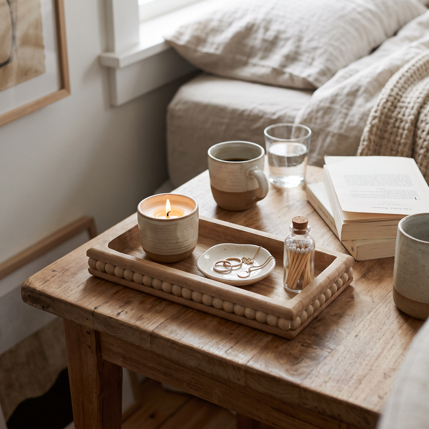 Natural Mini Beaded Wooden Tray