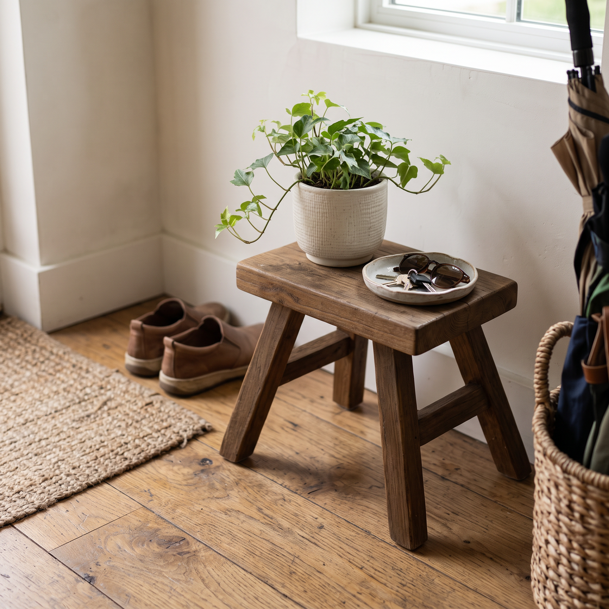 Solid Elm Wood Display Stool