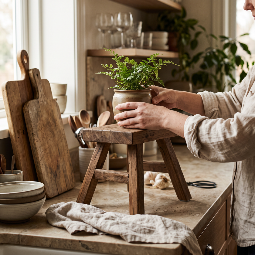 Solid Elm Wood Display Stool