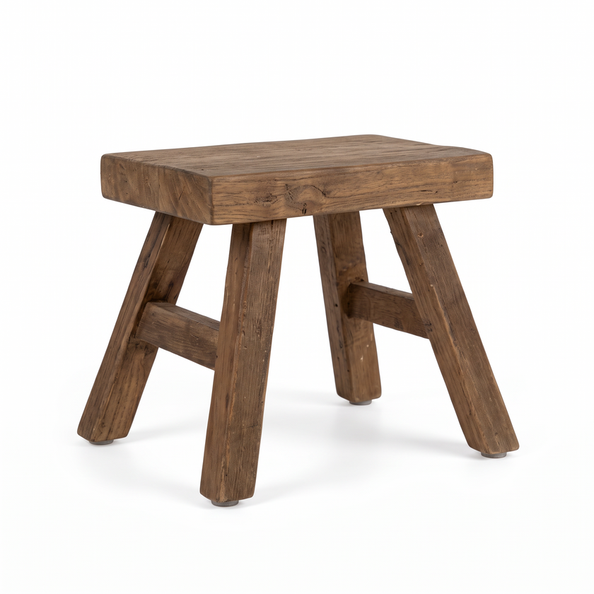 Solid Elm Wood Display Stool on white background